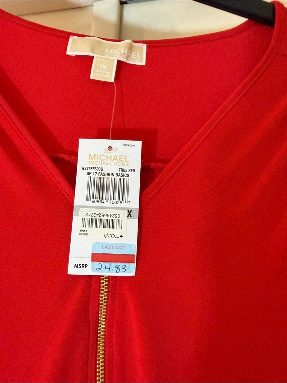 Michael Kors Women’s Red Zip-Detail V-Neck Blouse - Picture 5 of 6